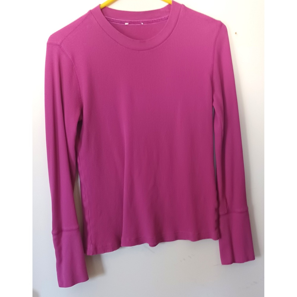 Sundance Women S Magenta Pink Waffle Knit Thermal Top Velvet Button Cuff Preppy